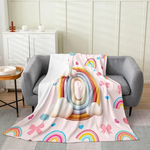 Vista 14 de Erosebridal Rainbow English Alphabet Fleece Throw Blanket 40"x50" - Ultra-Soft for Couch Sofa Bed,Cartoon Letters Flannel Blanket,Love Hearts Fuzzy