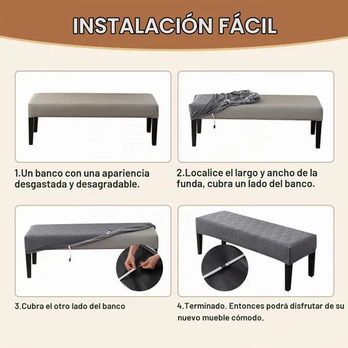 Vista 8 de Genina Fundas impermeables para banco de comedor, protector de asiento de banco de jacquard elástico, funda de banco rectangular para dormitorios