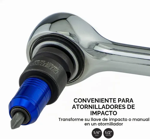 Vista 4 de Neiko 30275A Adaptador de llave de impacto para destornilladores de llave de trinquete, convertidor hembra de 1/2 pulgada a hexagonal de 1/4