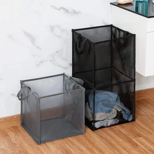 Vista 7 de HONOMA - Bolsas de lavandería con asas, cesta de ropa sucia de malla plegable y portátil, plegable para guardar la ropa, para habitación de niños