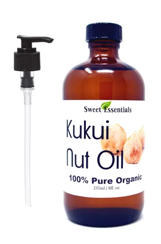 Vista 6 de Sweet Essentials - Aceite de nueces Kukui 100% orgánico, varios tamaños, 100% puro, prensado en frío, hidratante natural para la piel, el cabello