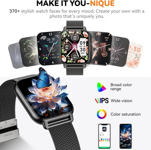Vista 5 de Reloj inteligente para mujer, reloj inteligente rastreador de actividad física con llamadas Bluetooth y control de voz AI, pantalla HD de 1.85
