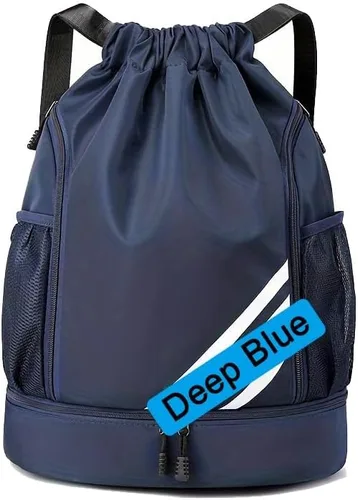 Vista 2 de 1 unidad, mochila deportiva, mochila, bolsa con cordón, natación, actividades al aire libre, fitness, camping, ciclismo, senderismo, Azul profundo