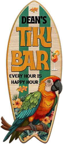 Vista 15 de THUYPT Cartel personalizado con reglas Tiki para bar Tiki, decoración de madera Tiki con patrón Tiki Totem, decoración tropical para playa impresa