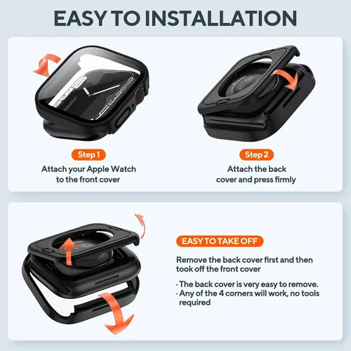 Vista 7 de Paquete de 2 fundas impermeables 2 en 1 para Apple Watch Series SE SE 6 5 4 40mm, borde recto de PC frontal y trasero con protector de pantalla