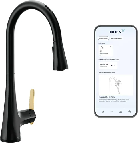 Vista 37 de Moen Sinema grifo de cocina desplegable de acero inoxidable con aumento de potencia y sistema retráctil, llave de cocina moderna de arco alto, fácil