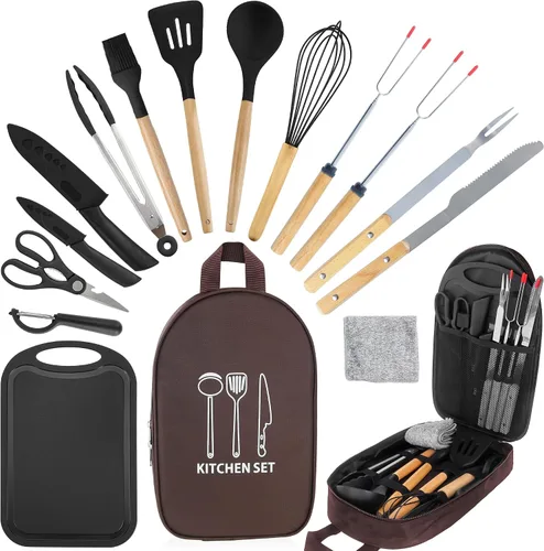 Vista 7 de Accesorios de camping, juego de utensilios de cocina, juego de utensilios de cocina portátiles para campamento al aire libre, equipo esencial