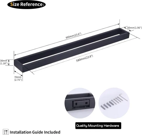 Vista 6 de GERZWY Toallero de baño de 24 pulgadas, de acero inoxidable, estilo contemporáneo, montaje en pared, negro mate, HG1701 (60)-BK