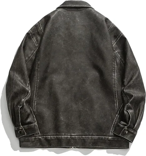 Vista 2 de Aelfric Eden Chaqueta de motocicleta para hombre, chaqueta de béisbol Blackair Moto Varsity para mujer, abrigos vintage