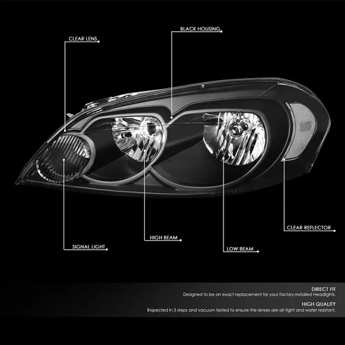Vista 2 de DNA Motoring HL-OH-CI06-BK-CL1 - Faros delanteros de carcasa negra compatibles con Impala 06-13