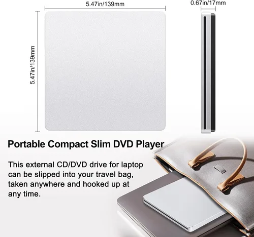 Vista 5 de USB C SuperDrive para Mac: Unidad externa de CD/DVD para portátil MacBook Apple Ranura Grabadora de CD Reproductor de DVD Plug and Play para PC