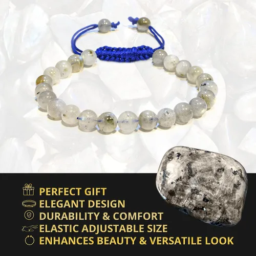 Vista 101 de Adjustable Crystal Bracelet – Gemstone Bead Bracelet with Adjustable Macrame String – Chic Gemstone Bracelet for Men and Women – 8mm Round Healing