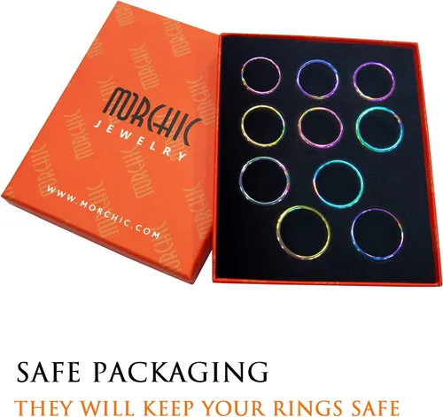 Vista 14 de Morchic - Anillos unisex de piedras de hematita, para equilibrar ansiedad, chakra raíz, (paquete de tamaños mixtos)