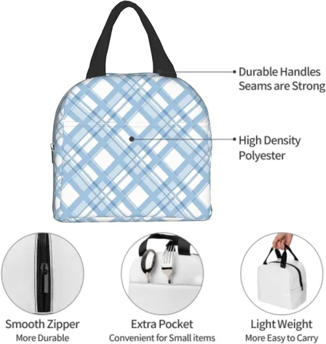 Vista 7 de Nerxy Lonchera a cuadros de búfalo azul, moderna, 8 x 5 x 8.5 pulgadas, suave bolsa de almuerzo para mujeres, niños, adultos, trabajo, escuela