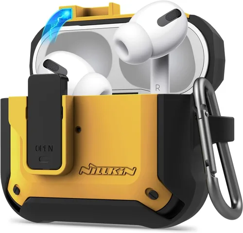 Vista 8 de Nillkin AirPods Pro - Funda protectora de cuerpo completo con llavero de metal, a prueba de golpes, para AirPods Pro 2019, color negro