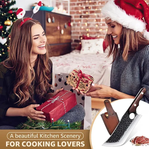 Vista 6 de DRGSKL Cuchillo Hendidor de Carne Forjado a Mano Cuchillos de Carnicero para Padres para Cortar Carne Cuchillo de Chef de Espiga Completa con Funda