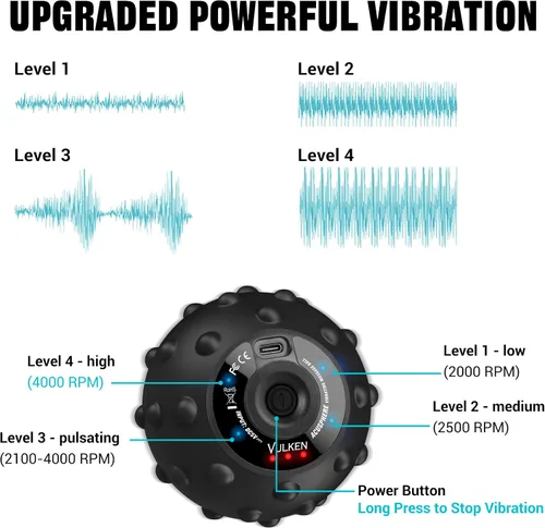 Vista 4 de Bola de Masaje Vibratória Vulken para Recuperación Muscular con SphereStrap – Objetivo Áreas de Difícil Acceso, Masaje de Espalda Sin Manos. Bola