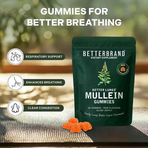 Vista 7 de Betterbrand Mullein - Gomitas masticables para limpieza y desintoxicación pulmonar, suplemento de salud respiratoria, 1000 mg de extracto
