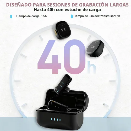 Vista 3 de BSONE Micrófono Lavalier inalámbrico para iPhone y Android, mini micrófono con clip con funda de carga, micrófonos profesionales recargables