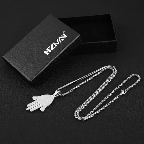 Vista 6 de HZMAN Khamsah Collar con colgante de mano de Fátima Hamsa de acero inoxidable con ojo egipcio, éxito y protección Lucky