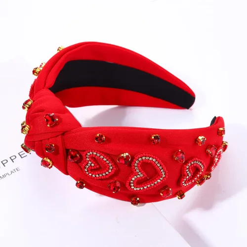 Vista 6 de MOLOCH Diadema de corazón rosa para mujer con diamantes de imitación, diadema de corazón con nudo de cristal, banda ancha de terciopelo a la moda