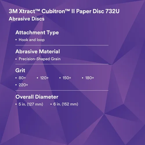 Vista 4 de 3M(TM) Cubitron(TM) II Hookit(TM) - Disco de papel de lija 732U (varios tipos y tamaños de lija), 50
