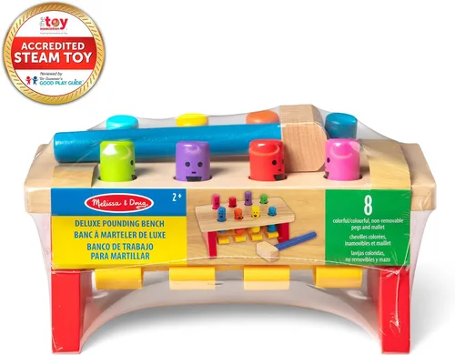Vista 3 de Melissa & Doug, juguete de taller de madera con maza, Banca golpeada, Multicolor