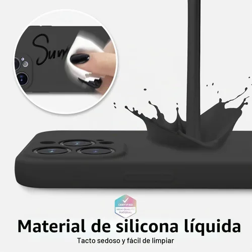 Vista 3 de Oaxkco - Funda de silicona para iPhone 13 Pro Max con protector de pantalla, para mujeres y niñas, bonita funda protectora con funda de cámara Negro