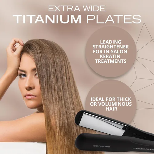 Vista 3 de Corioliss Plancha de pelo profesional extra ancha para mujer, planchas de titanio, color negro, suave al tacto Wide