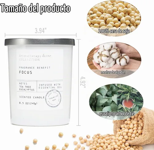Vista 3 de Velas perfumadas de eucalipto y árbol de té, velas de té blanco de 8.5