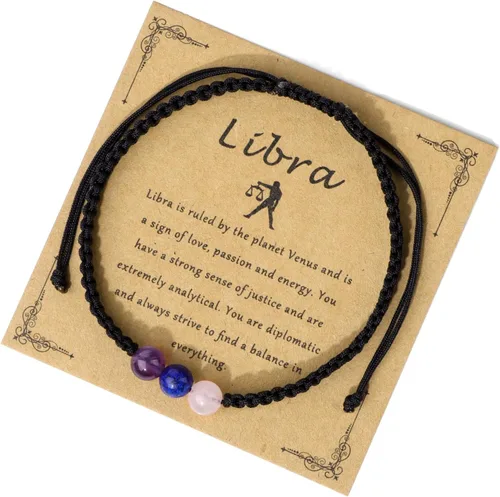 Vista 5 de GolbalJew Pulseras del zodiaco para mujer, piedra de cristal curativo, pulsera de cuentas de 0.236 pulgadas (0.236 in), regalo de cumpleaños del zodi