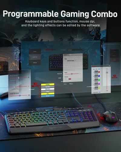 Vista 8 de Redragon Teclado y mouse programables para juegos S101 actualizados, teclado retroiluminado RGB con software, teclas de grabación macro