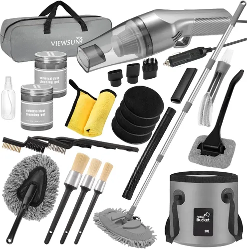 Vista 10 de Kit de Limpieza para Automóvil, Kit de Detallado de Interiores de Automóvil con Aspiradora de Mano de Alta Potencia, Juego de Cepillos de Detallado
