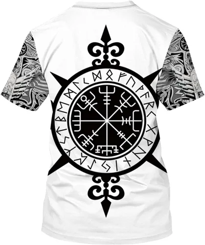 Vista 2 de DUOLIFU Camiseta unisex impresa en 3D Cool Vikings Tattoo de mitología nórdica