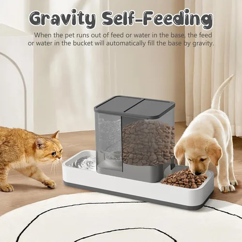 Vista 6 de GearRoot Alimentador automático para gatos y dispensador de agua, 2 en 1, dispensador de alimentos para mascotas por gravedad y dispensador de agua