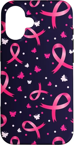 Vista 32 de Funda de soporte para iPhone 17 de mujeres de concientización sobre el cáncer de mama con patrón de cinta rosa