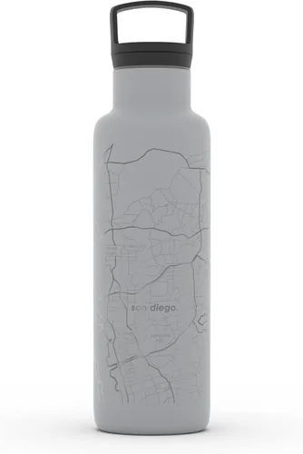 Vista 99 de Well Told Botella de agua aislada con mapa de Washington DC grabado, botella de acero inoxidable grabada (21 onzas, blanco) botella aislada de mapa