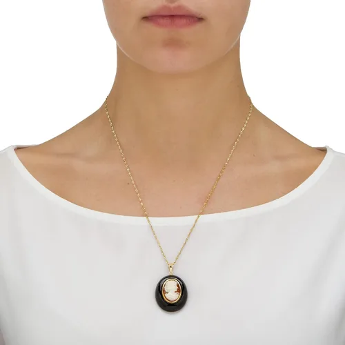 Vista 3 de PalmBeach - Colgante de oro amarillo de 10 quilates, forma ovalada, genuino, camafeo natural, ónix negro (1.181 in), Shell, Ónix