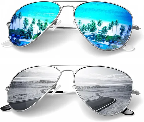Vista 25 de KALIYADI Classic Aviator Sunglasses for Men Women Driving Sun glasses Polarized Lens UV Blocking Negro