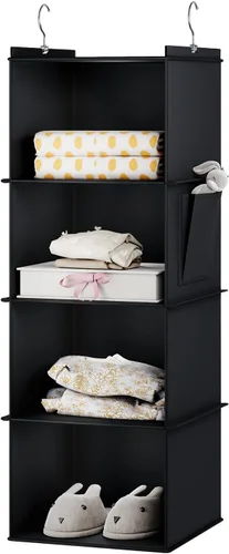 Vista 9 de YOUDENOVA Organizador colgante de armario, estantes de almacenamiento colgantes de 3 repisas, beige