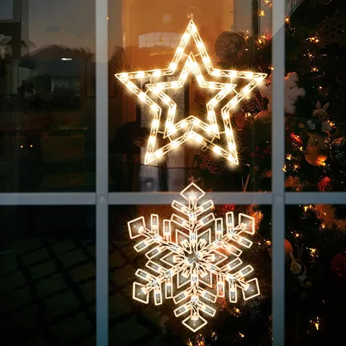 Vista 11 de Paquete de 2 Luces de Ventana de Navidad Iluminadas, Luces de Silueta de Ventana de Navidad, Lámpara de Señal de Doble Cara para Decoración de Pared