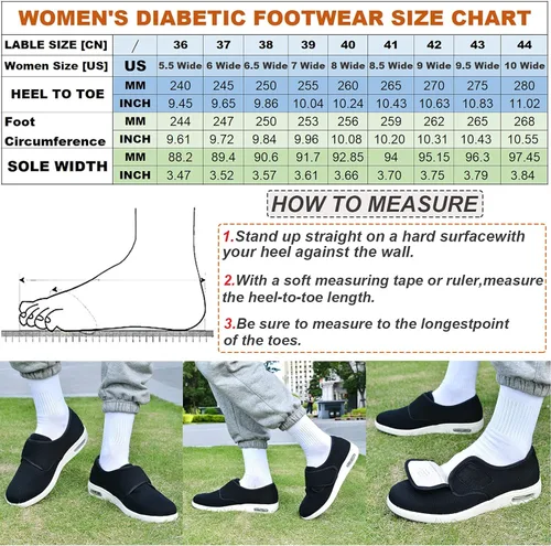 Vista 6 de WLESVAGO Zapatillas para caminar diabéticas de ancho ancho ancho para mujer con cojín de aire ligeras y ajustables para artritis pies hinchados