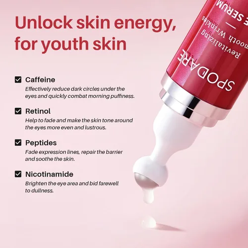 Vista 5 de SPODARE Suero de ojos con cafeína y retinol para ojeras, hinchazón y arrugas, crema debajo de los ojos con ácido hialurónico, niacinamida
