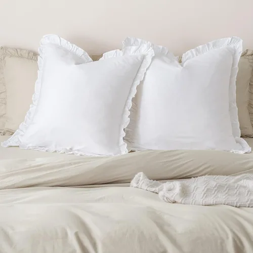 Vista 10 de PHF Fundas de almohada 100% algodón lavado con volantes, tamaño estándar, paquete de 2 fundas de almohada de 20 x 26 pulgadas, sin relleno, fundas