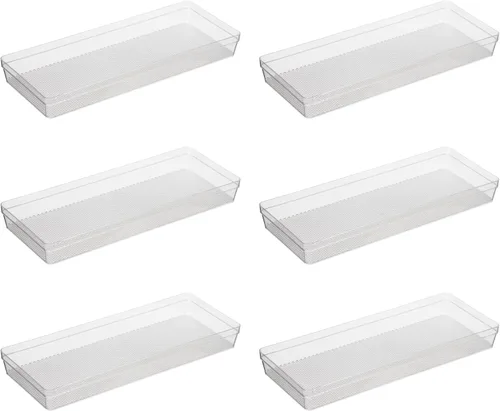 Vista 9 de Oggi Organizador de cajones transparente, 3 x 9.5 pulgadas (juego de 6), ideal para organizar cajones de cocina, oficina, escritorio, cubiertos
