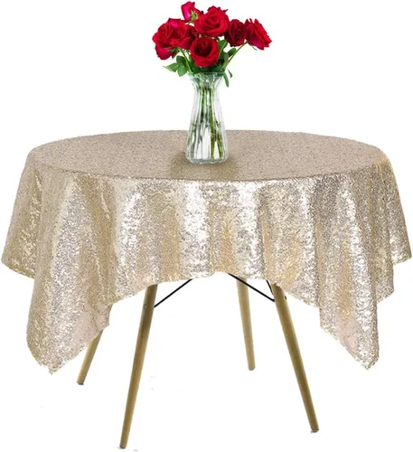 Vista 14 de Mantel de lentejuelas de 50 x 50 pulgadas, mantel negro brillante con purpurina brillante y secuencia metálica, para decoración de fiesta