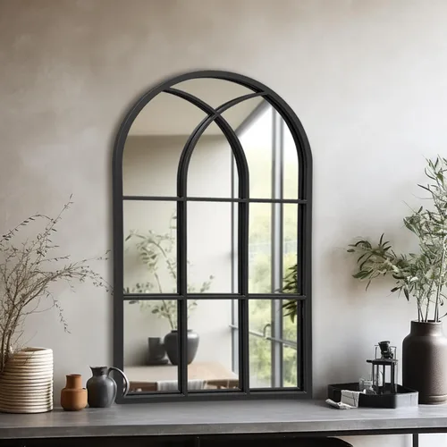 Vista 9 de Dewfig Espejo de Pared con Ventana Arqueada, 30"x20" Espejos de Panel de Ventana, Espejos de Tocador para Baño, Dormitorio, Entrada, Sala de Estar