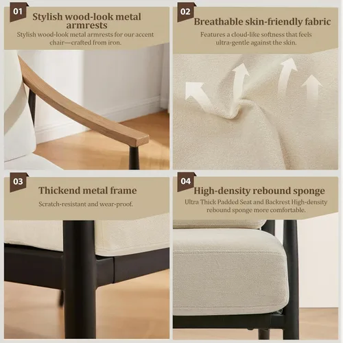 Vista 8 de RNKSFX - Silla con acentos modernos para sala de estar/dormitorio, silla de mediados de siglo con brazos, silla decorativa tapizada para oficina