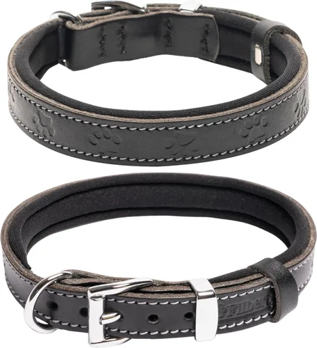 Vista 2 de Filbert Collar de cuero para perro, collar de cuero genuino para perros pequeños, estampado de patas en relieve con hebilla, grano completo curtido
