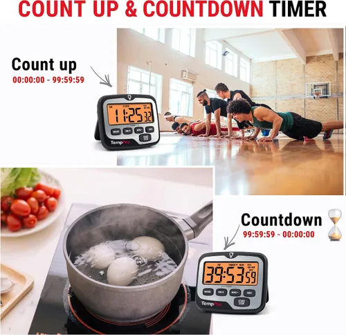 Vista 3 de ThermoPro TM01 Temporizadores de Cocina para Cocinar con Temporizador de Cuenta Regresiva y Cuenta Progresiva, Temporizador Digital para Niños